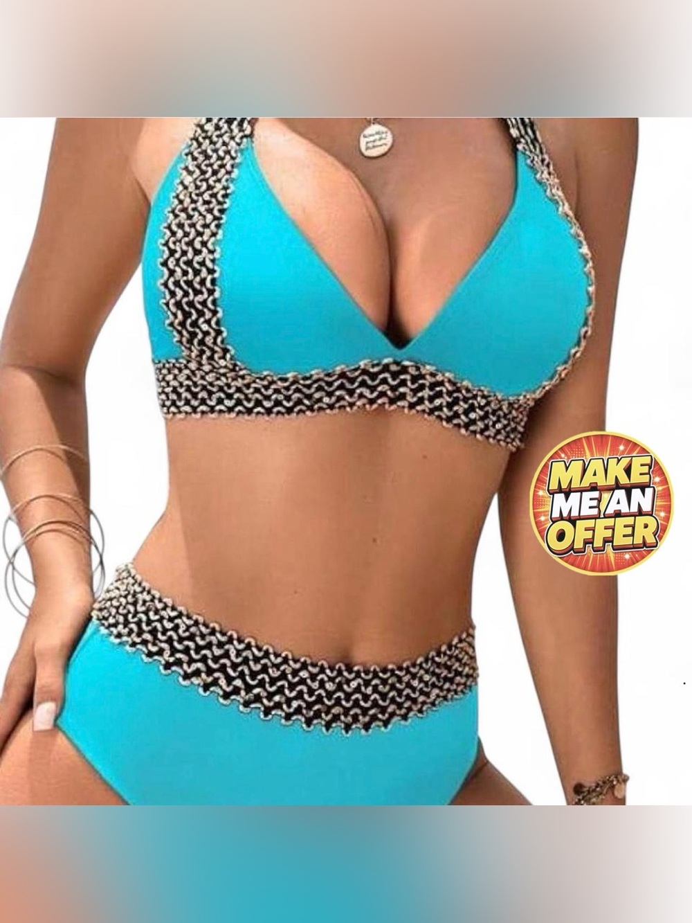 Brand New Chic Blue and Black Bikini - SZ L